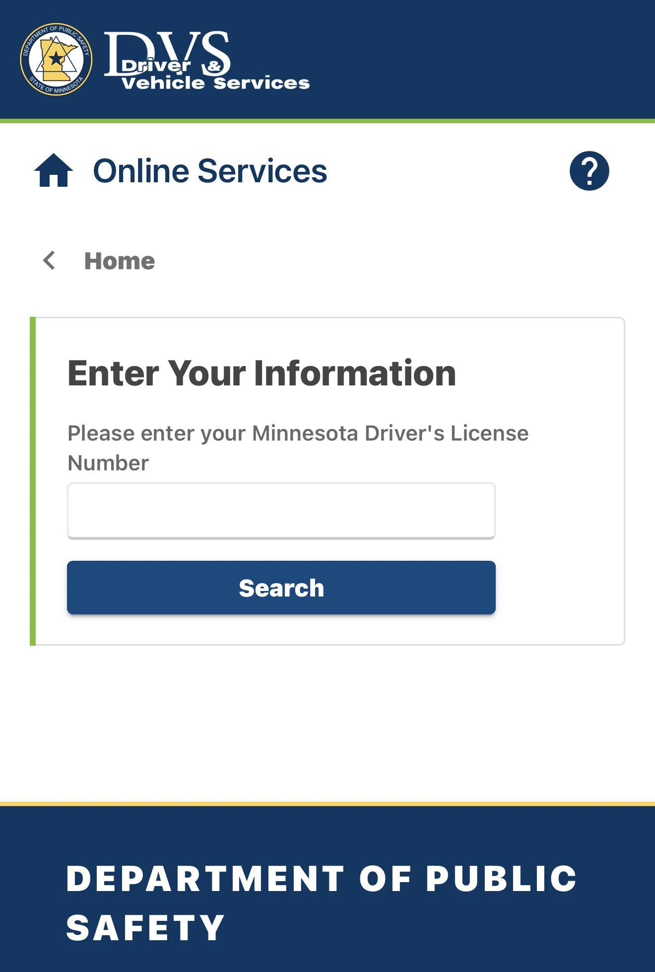 Minnesota DVS Driver's License Lookup — Mobile View