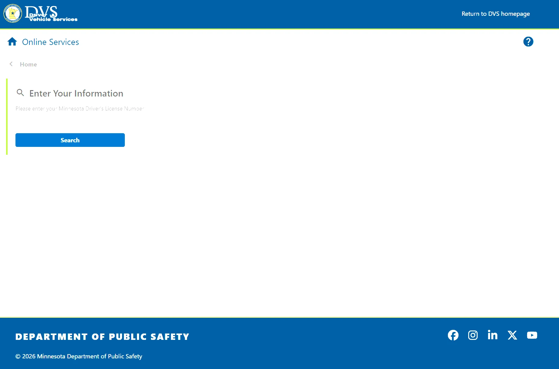 Minnesota DVS Driver's License Lookup — Desktop View